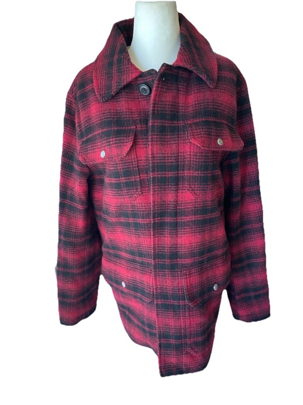 Cole Haan Red Plaid Sherpa Lined Wool Blend Coat PS